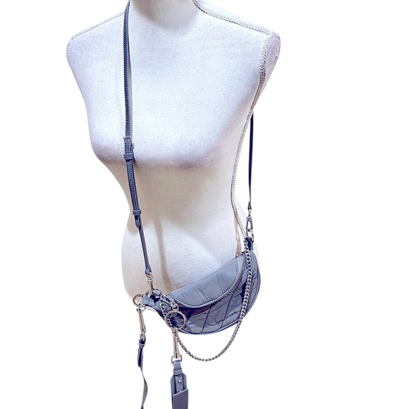 Nwot Charles & Keith Silver & light gray Crossbody Bag chain & leather straps - Picture 7 of 16